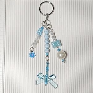 Beaded Pastel Baby Blue And White Key Holder Camera Bag Badge Charm